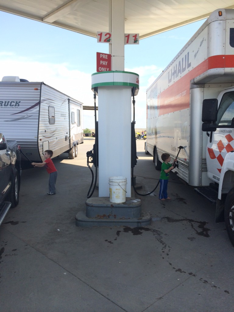 (Here's proof we learned how to get into gas stations... and we made sure everyone did their fair share of work.)