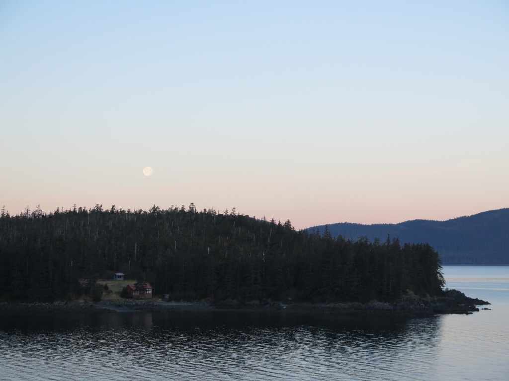 Moon and sun at 5am in Juneau Alaska