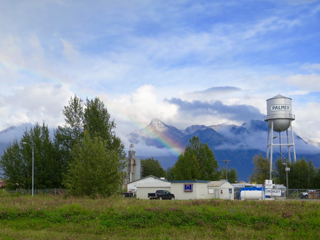 Palmer, Alaska; Rainbow outside of Fred Meyer